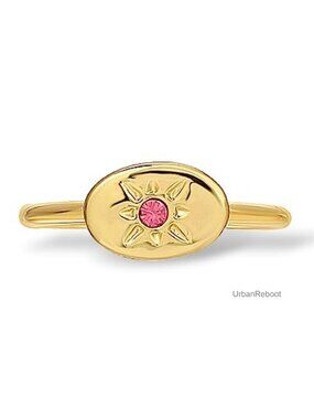 14K Gold Plated Signet Ring Adjustable Starburst Birthstone Ring for Women